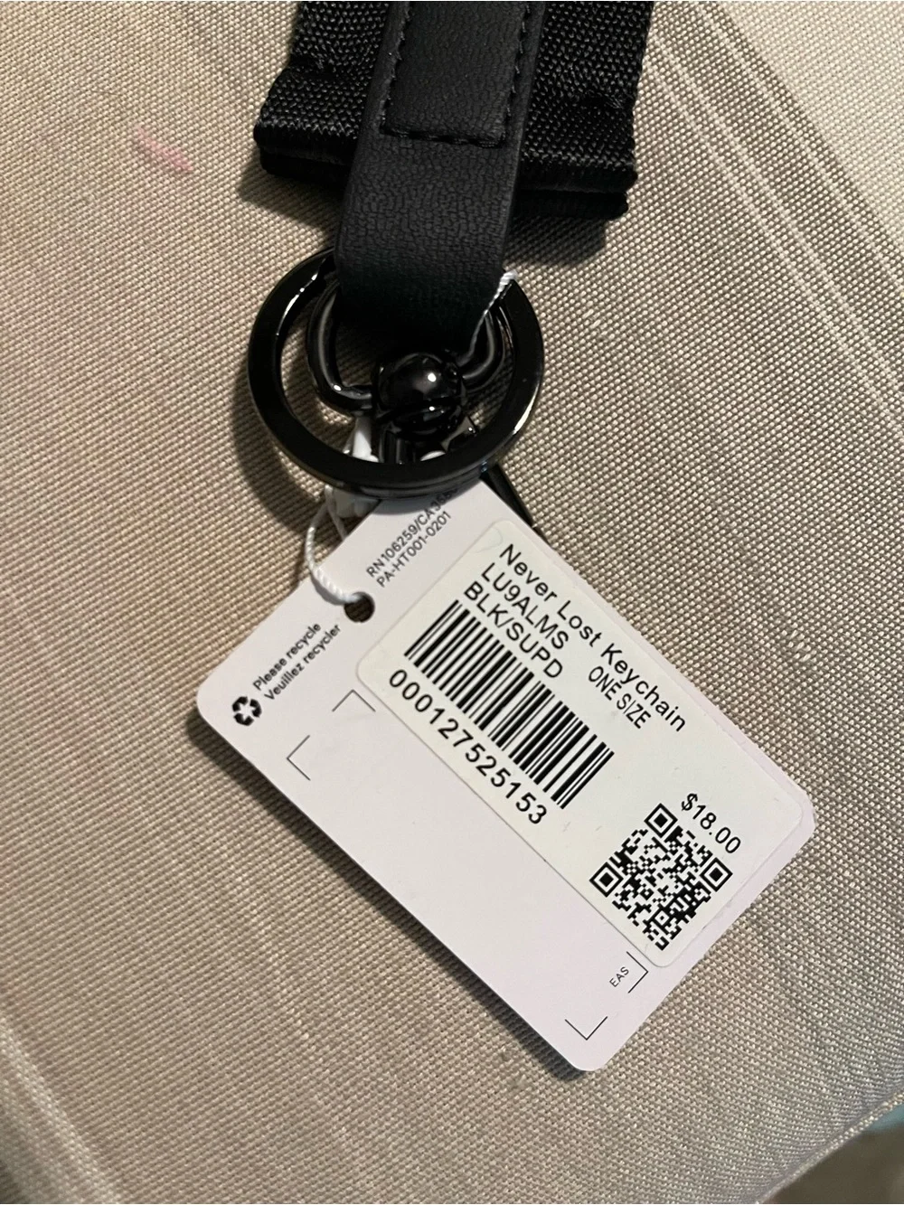 lululemon athletica Black Branded Key & Card Holder Strap